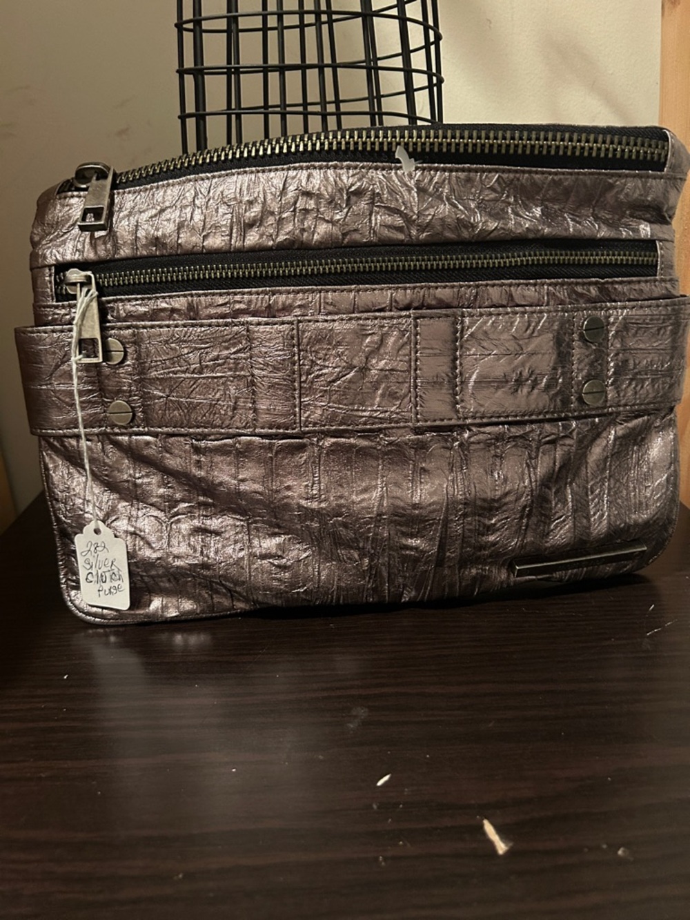 Matt & Nat Metallic Silver Textured Clutch Wristlet